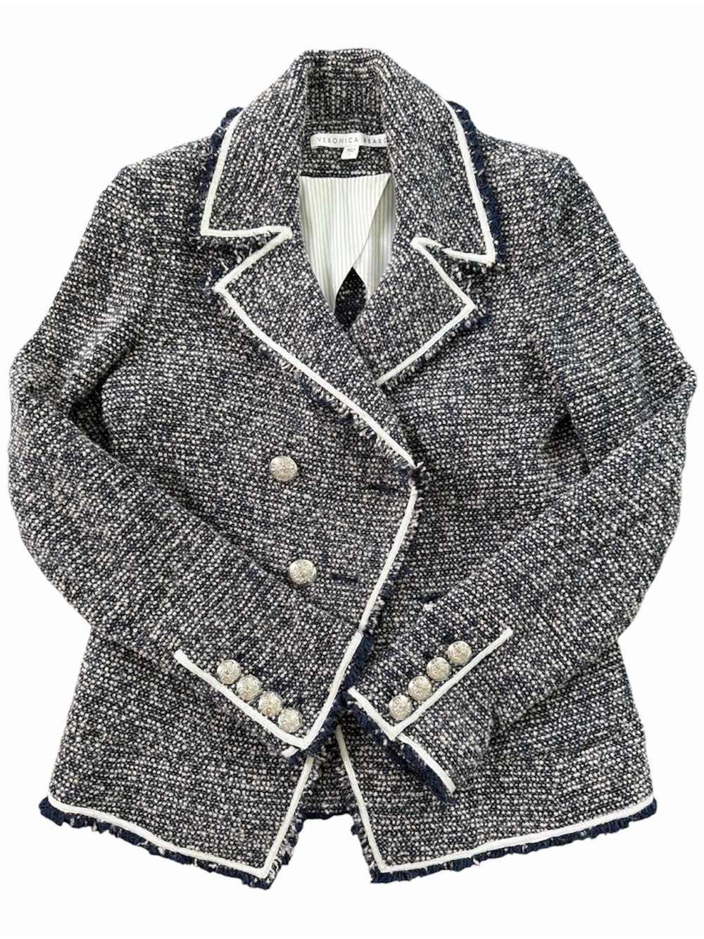 Veronica Beard Theron Tweed Double-Breasted Blazer Jacket Navy White Size 6 - Picture 4 of 15